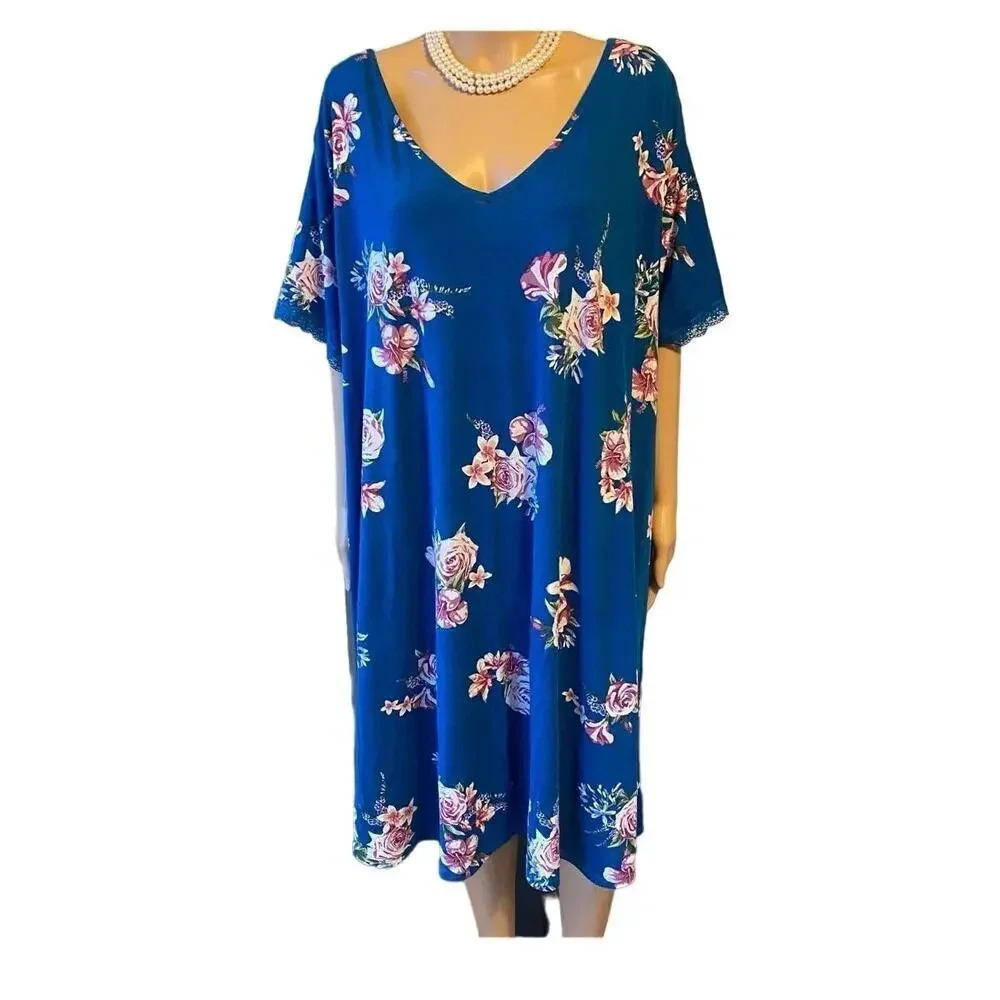 Floral Print Casual Stretchy Gown Mid Length Dress Women Plus Size 3X
